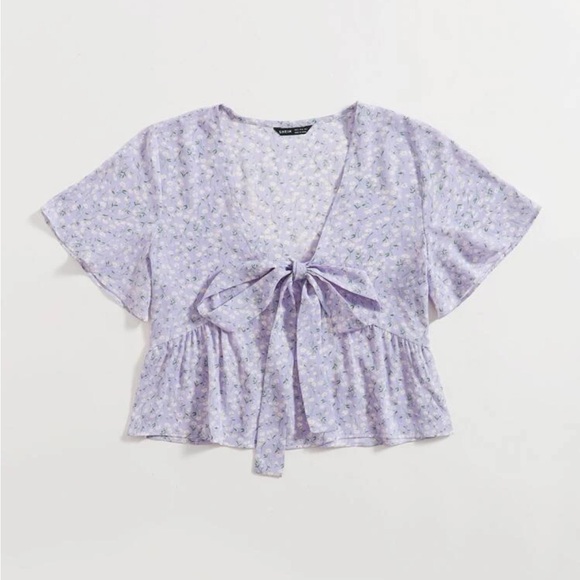 SHEIN Tops - Purple Floral Blouse that Ties Shut